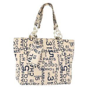 CHANEL Bysy line Tote Bag Canvas Plastic Navy Clear CC Auth 154763